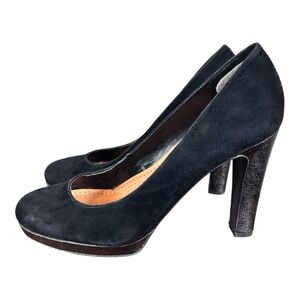 Franco Sarto black suede pumps, 10M, textured 4.5” heels, Classic Sophisticated